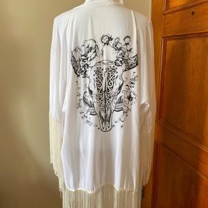Boho fringe skull kimono robe